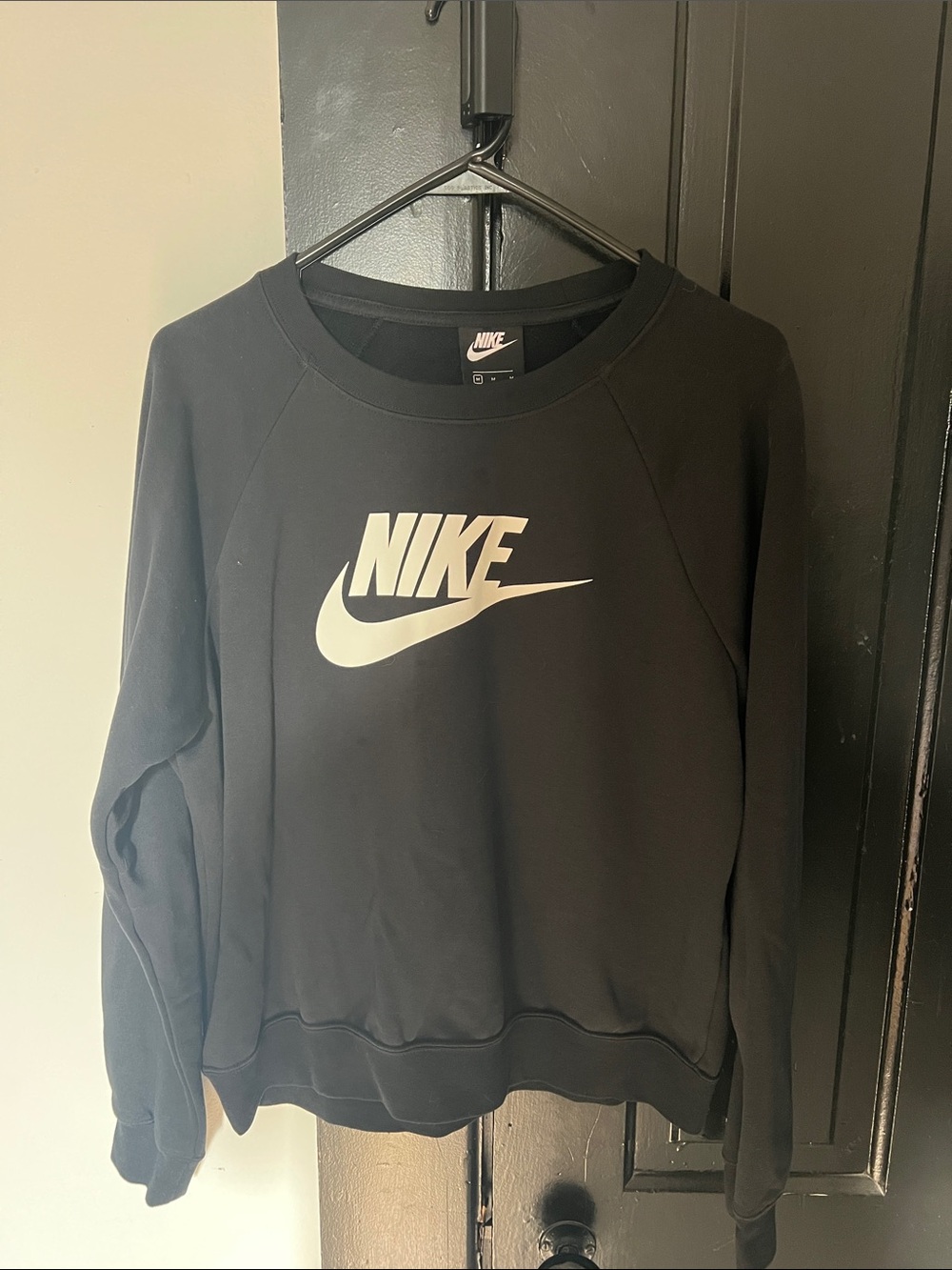 Nike Black Crew Sweatshirt with White Swoosh Logo